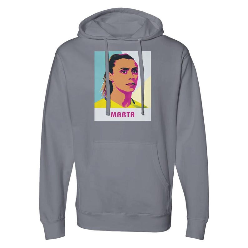 Sudadera Marta / Sudadera con capucha Pop Art de leyenda del fútbol brasileño / Sudadera con capucha gráfica de fútbol femenino Orlando Pride para fanáticos Grey Heather