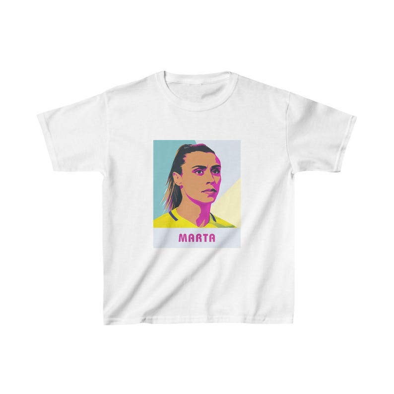 Kids Marta Soccer Tee | Brazil & Orlando Pride Legend Pop Art | Marta Kids Graphic Shirt image 1