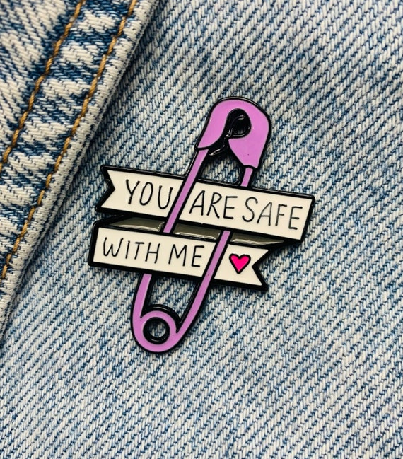 New Enamel Pin Paper Clip With Saying You Are Safe With Me Metal