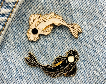 New Enamel Pin Koi Fish Yin Yang Animal Metal Connector Gift Birthday 2 Pieces