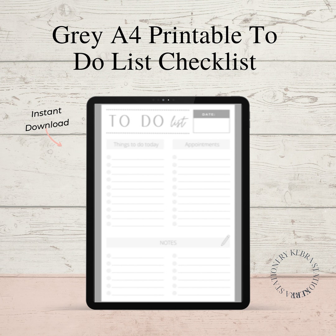 Grey A4 Printable to Do List - for Instant Download - Etsy