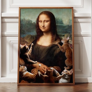 Mona Lisa cat, Mona Lisa altered art, Mona Lisa poster, Mona Lisa wall art, Mona Lisa with cats,altered art,altered art print,funny wall art