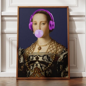 Art altéré, portrait de chewing-gum, décoration maximaliste, art mural éclectique, impression d'art baroque, peinture vintage, art mural original, art mural original