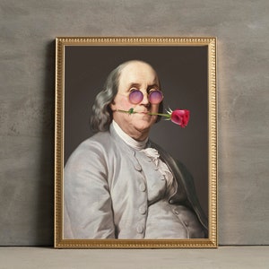 Altered art, Benjamin Franklin portrait, altered art portrait, funny wall art, quirky wall art, president wall art, eclectic wall art print