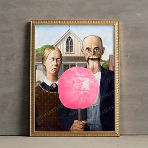 Altered art,American Gothic Parody,American Gothic print,Surreal wall art,Funky Wall Art, Quirky wall art print,funny wall art,funny print image 1