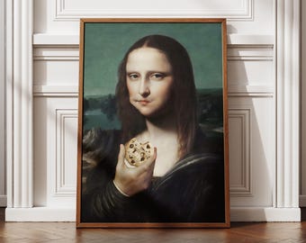 Funny Mona Lisa Cookie Portrait: Renaissance Altered Art Print (Digital Download)