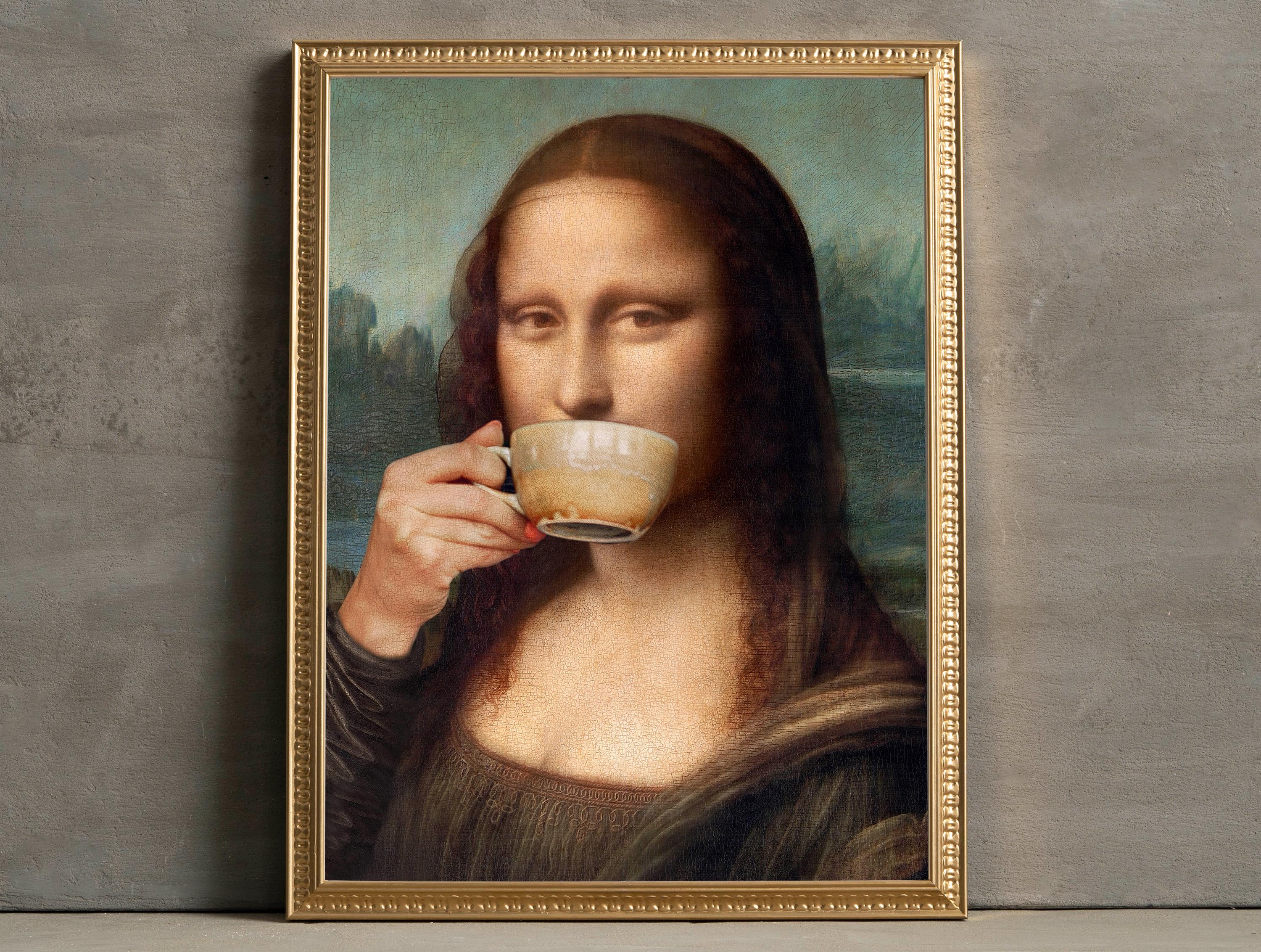 Altered Mona Lisa Art Print: Funny Coffee Shop Wall Art (digital