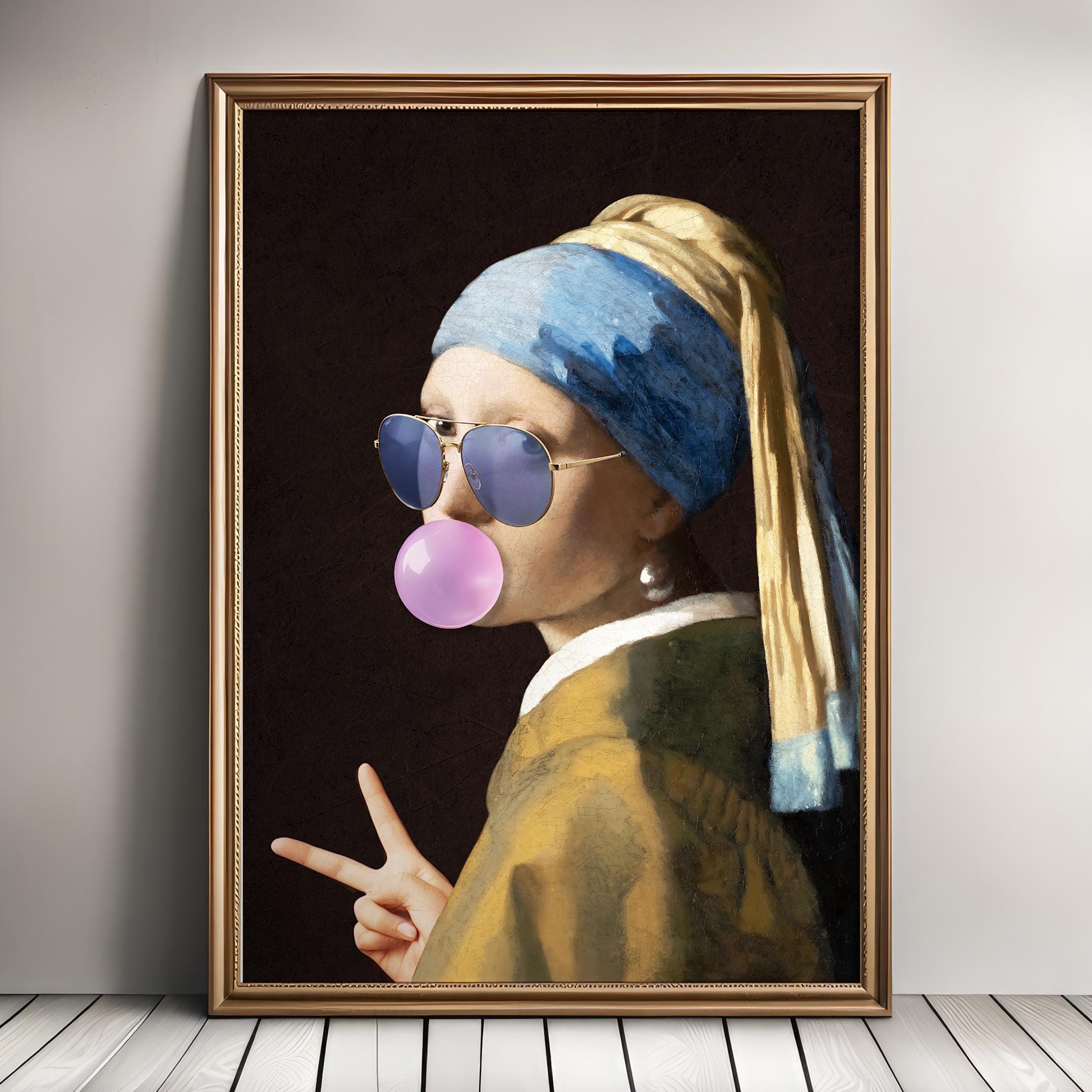 Bubble Gum Girl With Pearl Earring Art Print (digital Download) - Etsy