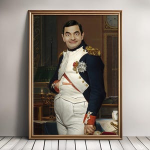 Grappig portret van Mr. Bean Napoleon: eigenzinnige veranderde kunstafdruk (digitale download)
