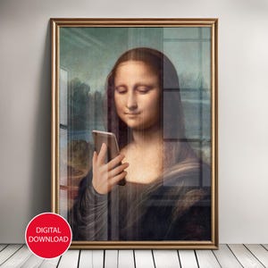 Altered art, Mona Lisa print, altered art print, funny wall art, quirky art print, whimsical wall art, renaissance art, altered art portrait