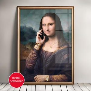 Altered art, Mona Lisa print, Mona lisa poster, altered art print, funny wall art, quirky art print,  quirky wall art, eclectic decor