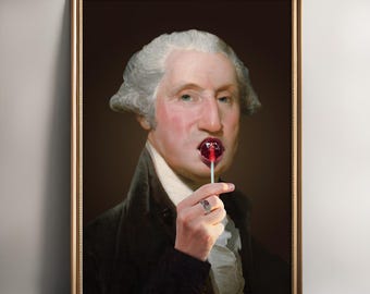 Divertente stampa artistica di George Washington con lecca-lecca: ritratto stravagante e modificato (download digitale)