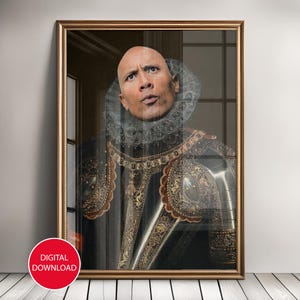 Altered Art Portrait, veränderter Kunstdruck, the Rock Poster, Dwayne Johnson Poster, lustige Wandkunst, funky Wanddekor, schrulliges Dekor, Dwayne the Rock Poster