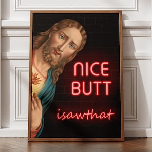 Arte alterado, arte divertido para el baño, arte divertido para la pared, póster divertido, impresión artística divertida, pintura divertida de Jesús, impresiones divertidas, obras de arte divertidas