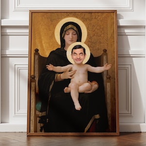 Altered art, Mr Bean poster, altered art print, funny wall art, quirky art print, whimsical art, renaissance art, funny printable poster