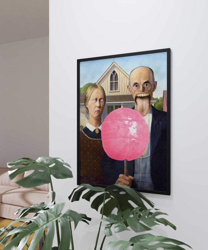 Altered art,American Gothic Parody,American Gothic print,Surreal wall art,Funky Wall Art, Quirky wall art print,funny wall art,funny print image 6