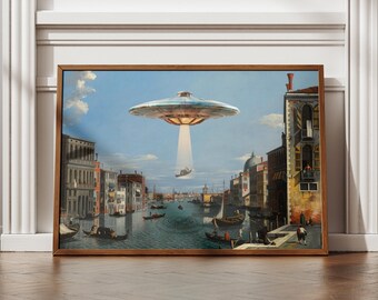 Lámina artística de abducción extraterrestre: Divertida pintura de ovnis (descarga digital)