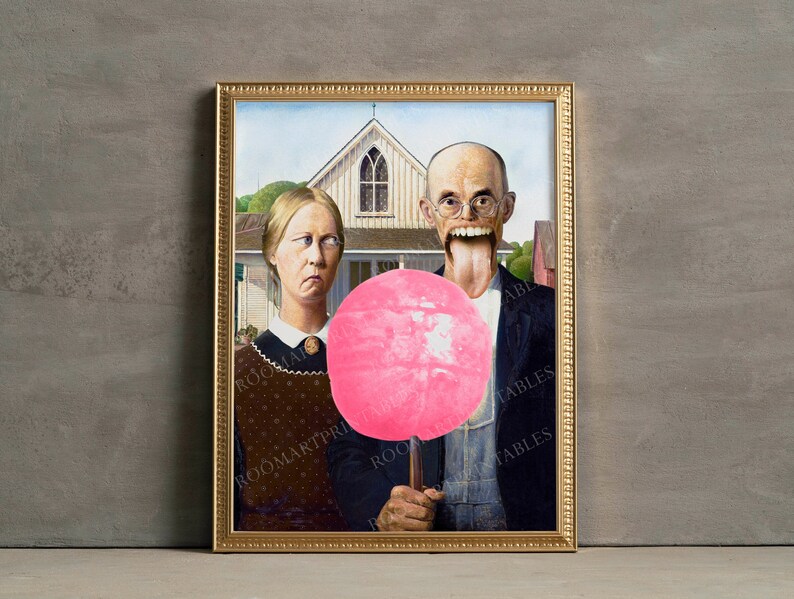 Altered art,American Gothic Parody,American Gothic print,Surreal wall art,Funky Wall Art, Quirky wall art print,funny wall art,funny print image 1