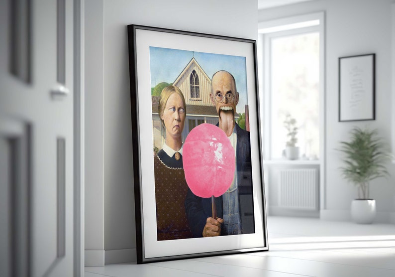 Altered art,American Gothic Parody,American Gothic print,Surreal wall art,Funky Wall Art, Quirky wall art print,funny wall art,funny print image 7