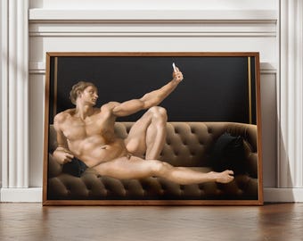 面白いルネッサンスアートプリント：アダムのセルフィー、風変わりなウォールアート（デジタルダウンロード）