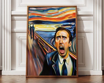 Nicolas Cage 'The Scream' Parody Art Print: Funny Eclectic Decor (Digital Download)