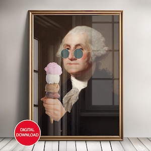 Alter art, Altered art print, George Washington art, Quirky Wall Art,Funny wall art,Altered Art Portrait,Washington ice cream,funky wall art