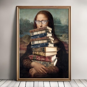 Stampa divertente per amanti dei libri della Monna Lisa: arte alterata ed eclettica (download digitale) immagine 1