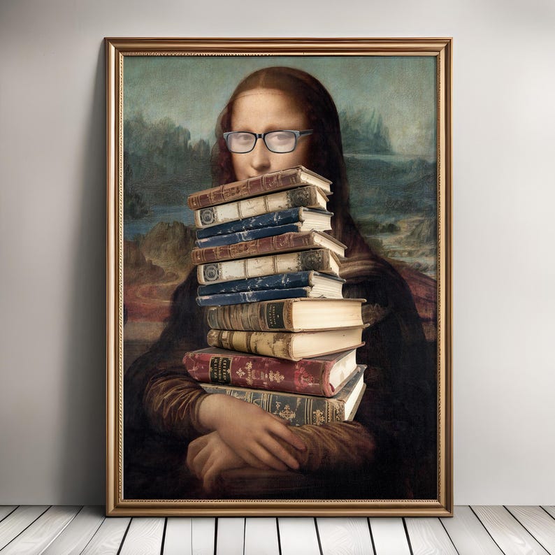 Stampa divertente per amanti dei libri della Monna Lisa: arte alterata ed eclettica (download digitale) immagine 1