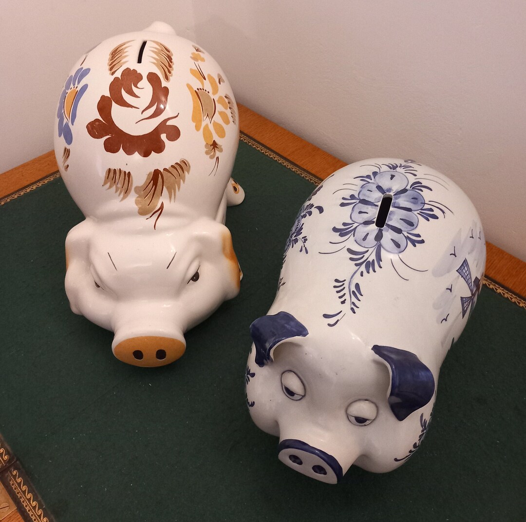 Vintage Hand Painted Extra Large Piggy Banks Etsy