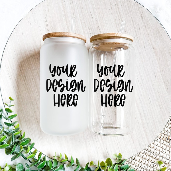 2 Libby beer glass mockup, Blank Mug Mockup, 16oz Glass Beer Can Mockup, Clear and Frosted Mugs, Sublimation, DTF, Vinyl, Minimal Design