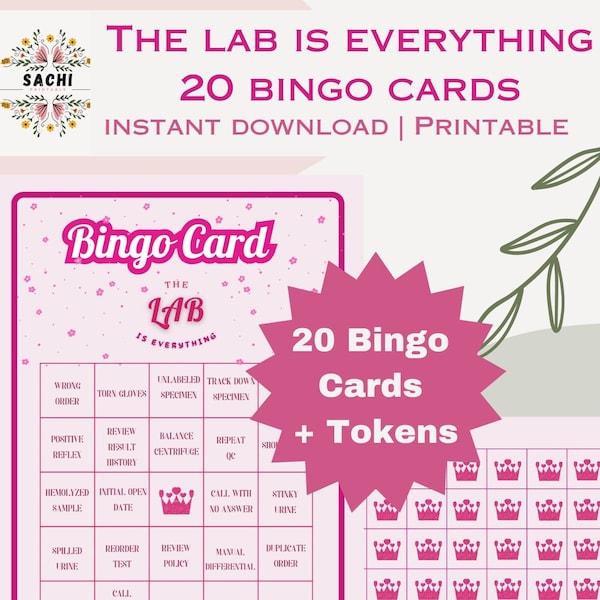 20 Bingo Cards - Printable Lab Week Game| The Lab is Everything Bingo Printables | Printable Lab Week Games | Medical laboratory Games