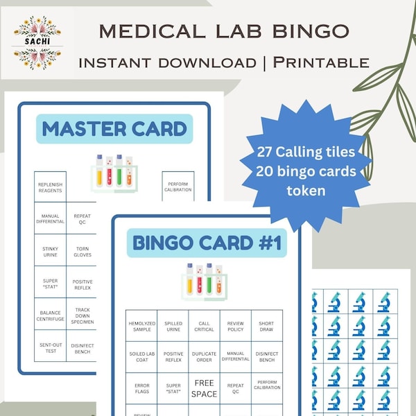 Printable Lab Week Bingo Game | 20 bingo cards | Medical laboratory Games  | Lab Week Activities