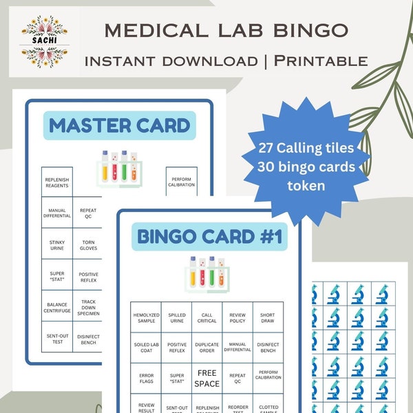 Printable Lab Week Bingo Game | 30 bingo cards | Medical laboratory Games  | Lab Week Activities