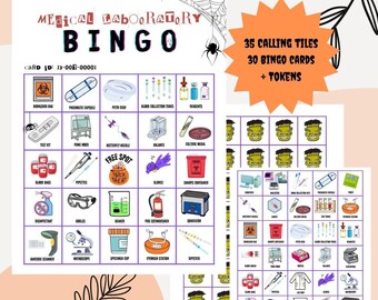 Printable 30 Lab Halloween Bingo Cards | Medical Laboratory Halloween Puzzles | Lab Party Activities, Science Puzzle Pack (PDF Downloafd)