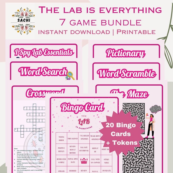 Printable 7 Lab Week Games Bundle |  2024 Lab Week The Lab Is Everything | Medical laboratory Games  | Lab Week Activities