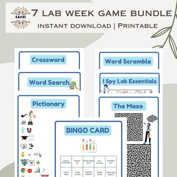 Printable Lab Week Games Bundle |  Medical laboratory Games  | Lab Week Activities