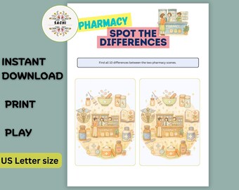 Pharmacy Spot the Differences Game: Fun Printable Activity (Digital Download)