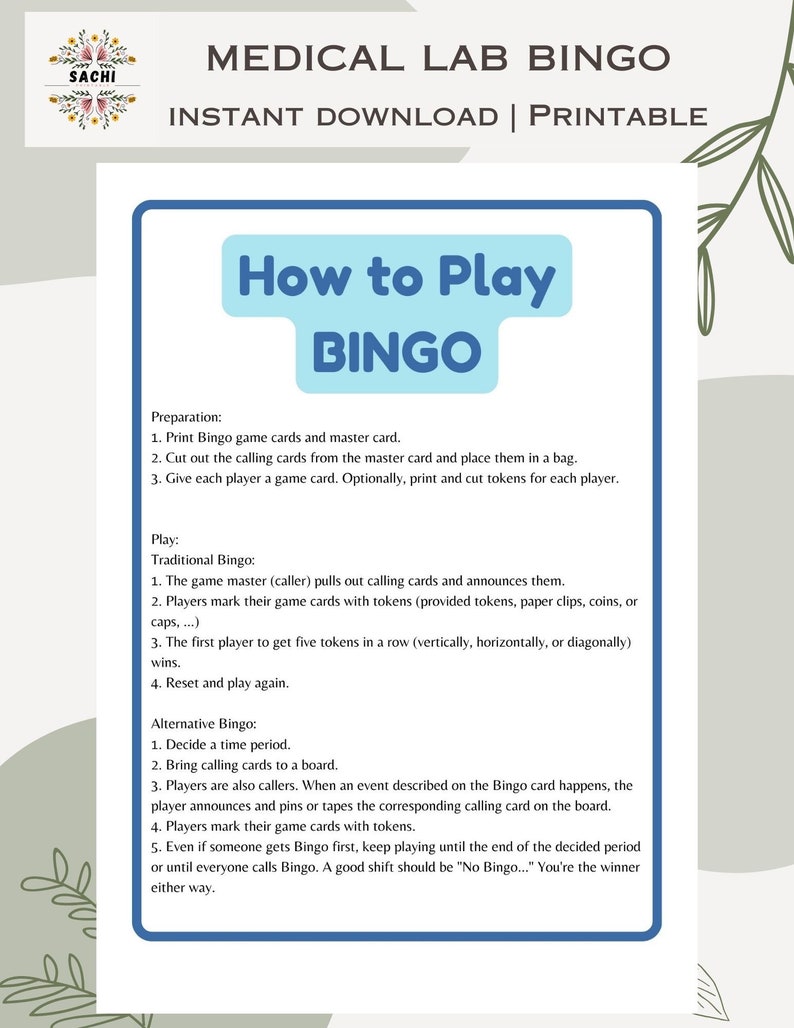 Printable Lab Week Bingo Game Medical Laboratory Games Lab Week ...