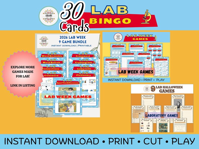 Printable 30 Laboratory Picture Bingo Cards | 2026 Lab Story | Lab Week ...