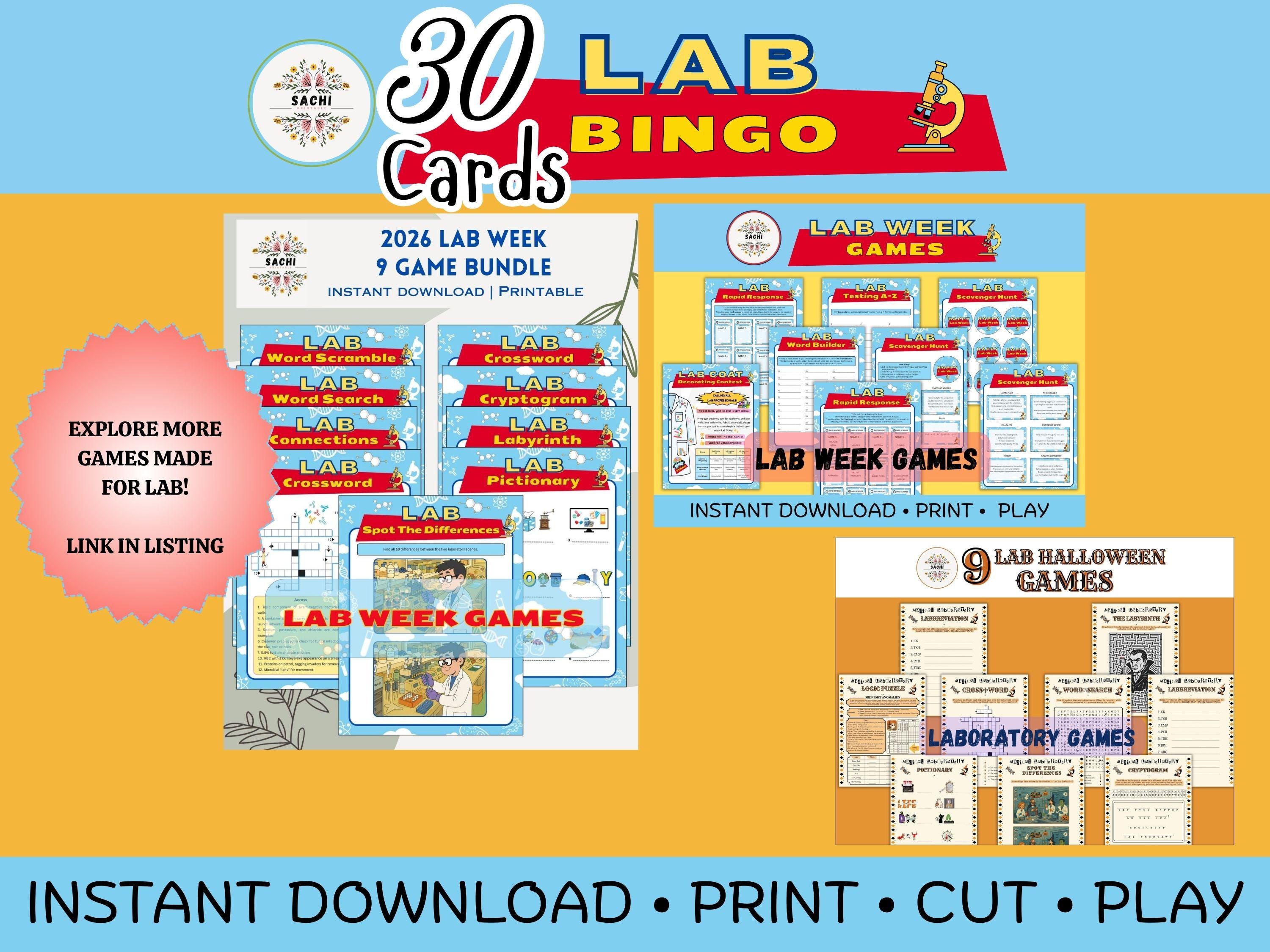 Printable 30 Laboratory Picture Bingo Cards | 2026 Lab Story | Lab Week ...