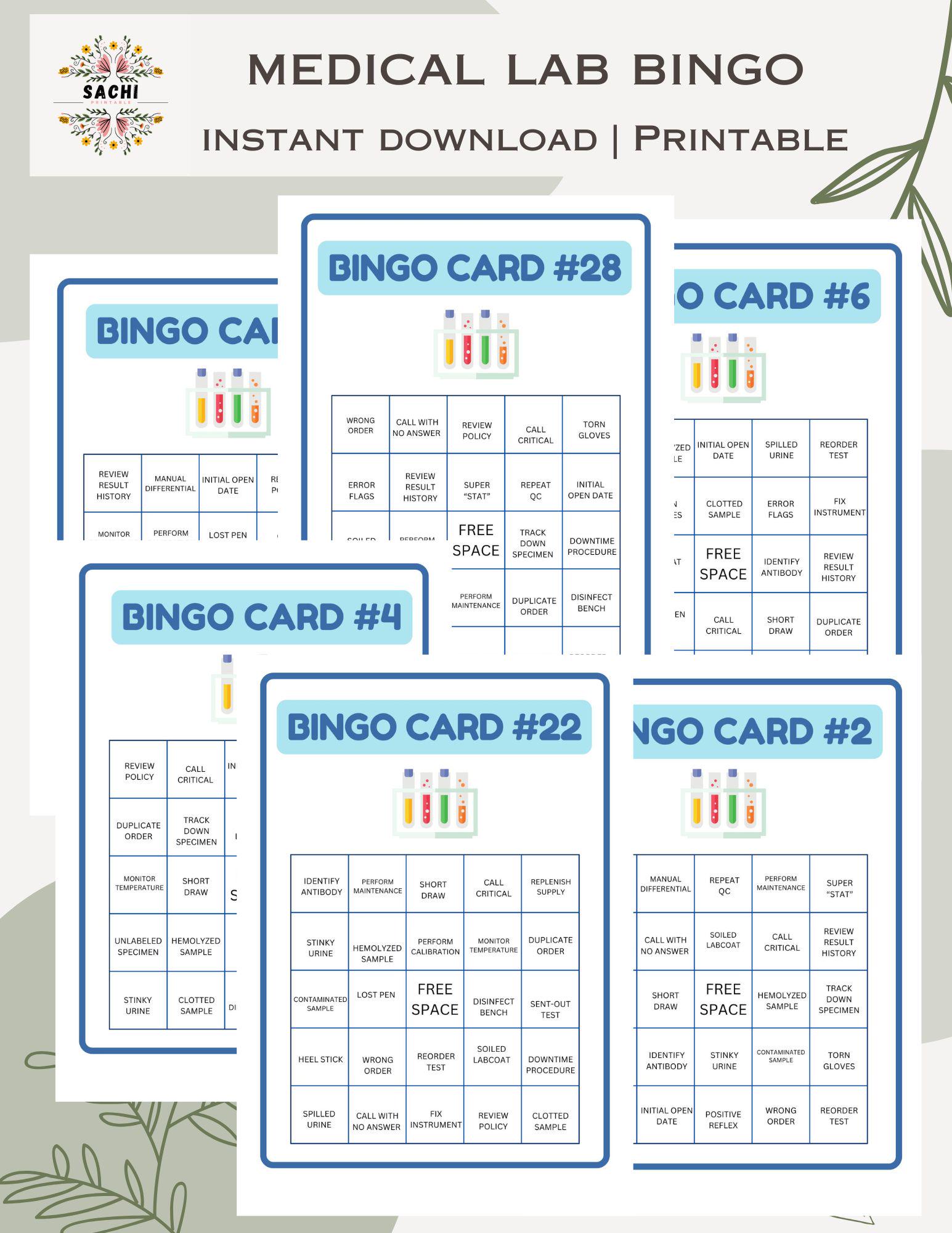 Printable Lab Week Bingo Game | 30 Bingo Cards | Medical Laboratory ...