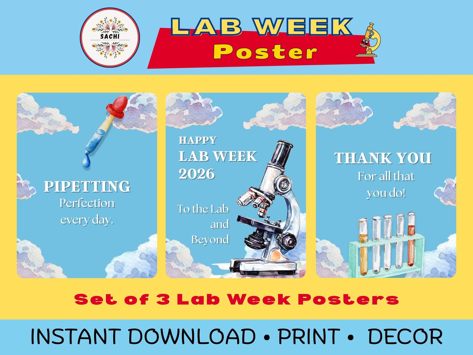 Lab Week Posters (set of 3) | Printable Watercolor Illustrated | 2026 ...