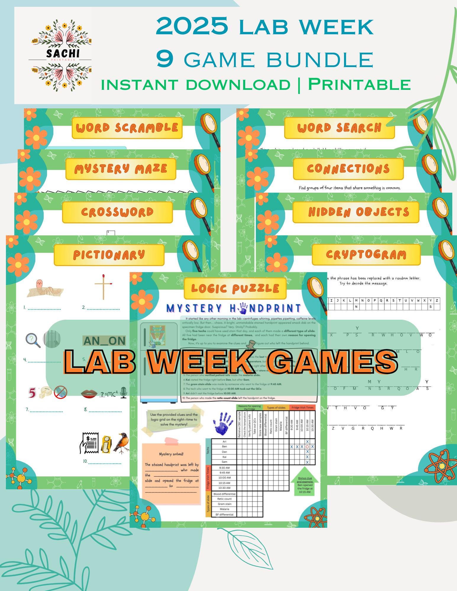 Printable 9 Lab Week Games Bundle | 2025 Mystery Machine of Diagnostics ...