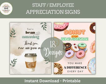 Staff/ Employee Appreciation Sign Bundle  |  18 Printable Food Pun Posters | Workplace/ Office/ Breakroom Decor (Digital Download)