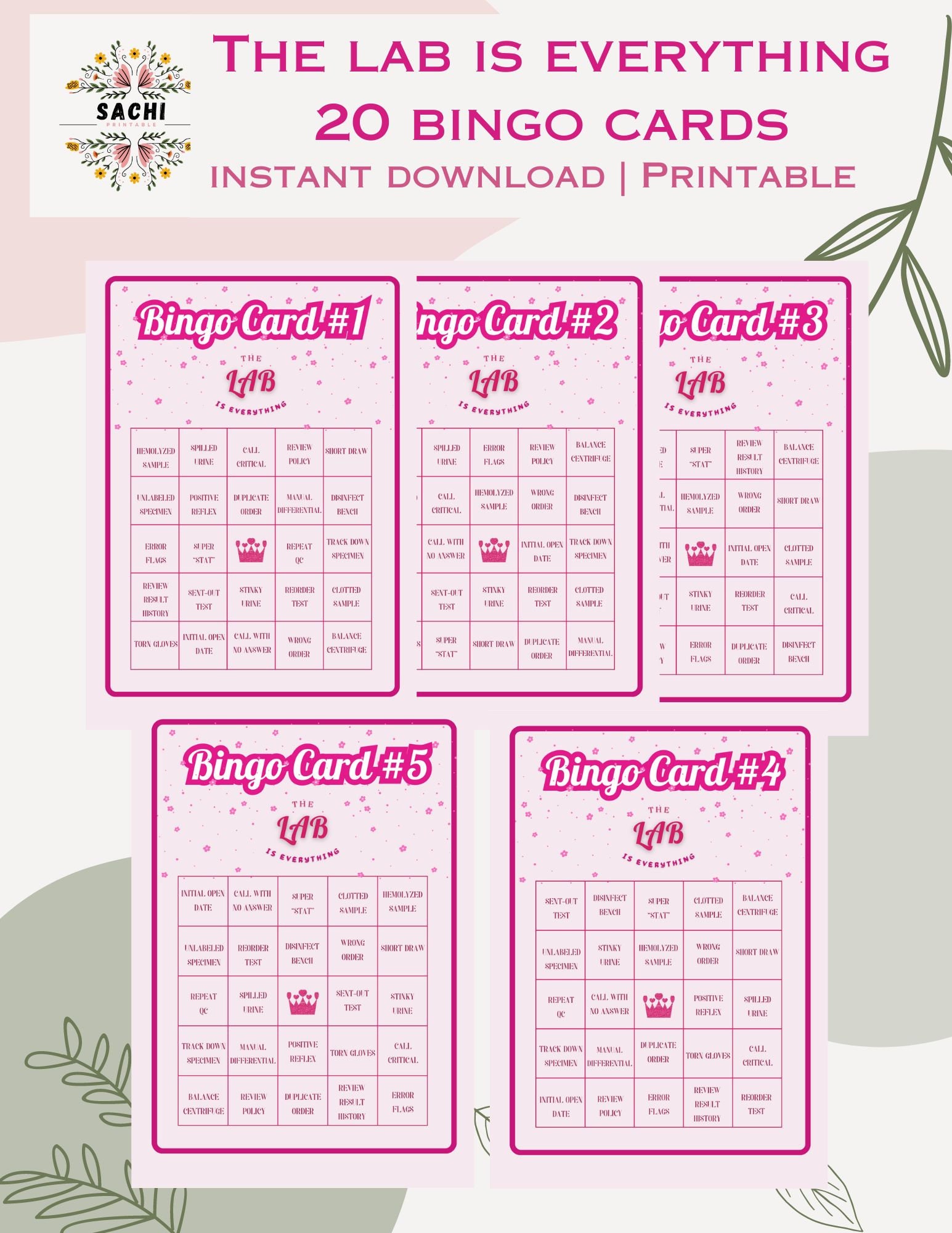 20 Bingo Cards Printable Lab Week Game the Lab is Everything Bingo ...