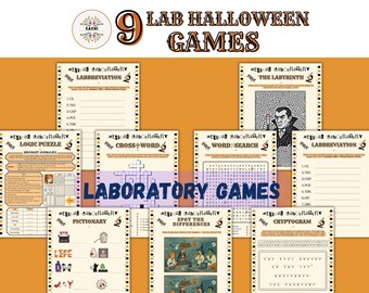 Printable 9 Lab Halloween Games Bundle | Medical Laboratory Halloween Puzzles | Lab Party Activities, Science Puzzle Pack (PDF Downloafd)