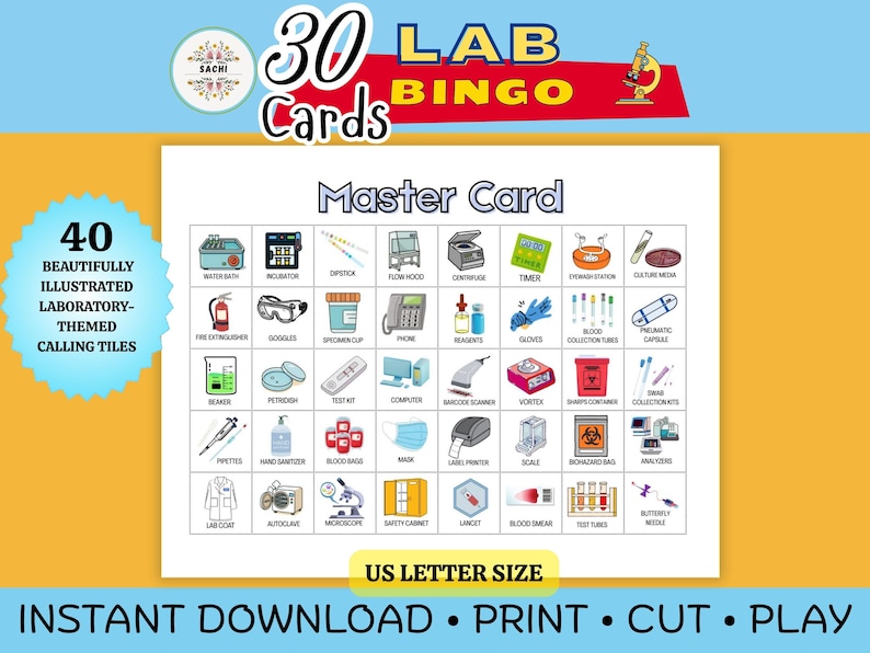 Printable 30 Laboratory Picture Bingo Cards | 2026 Lab Story | Lab Week ...