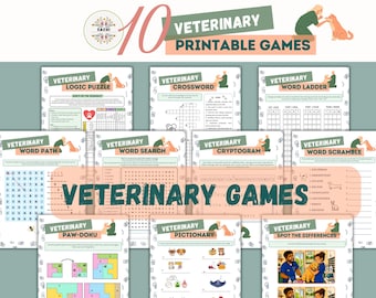 Vet Tech Week Games Bundle | 10 Printable Veterinary Technician Puzzles & Team Building Activities | Staff Appreciation PDF