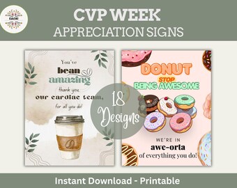 CVP Week Appreciation Sign Bundle  |  18 Printable Food Pun Posters | CVP Week Decor (Digital Download)
