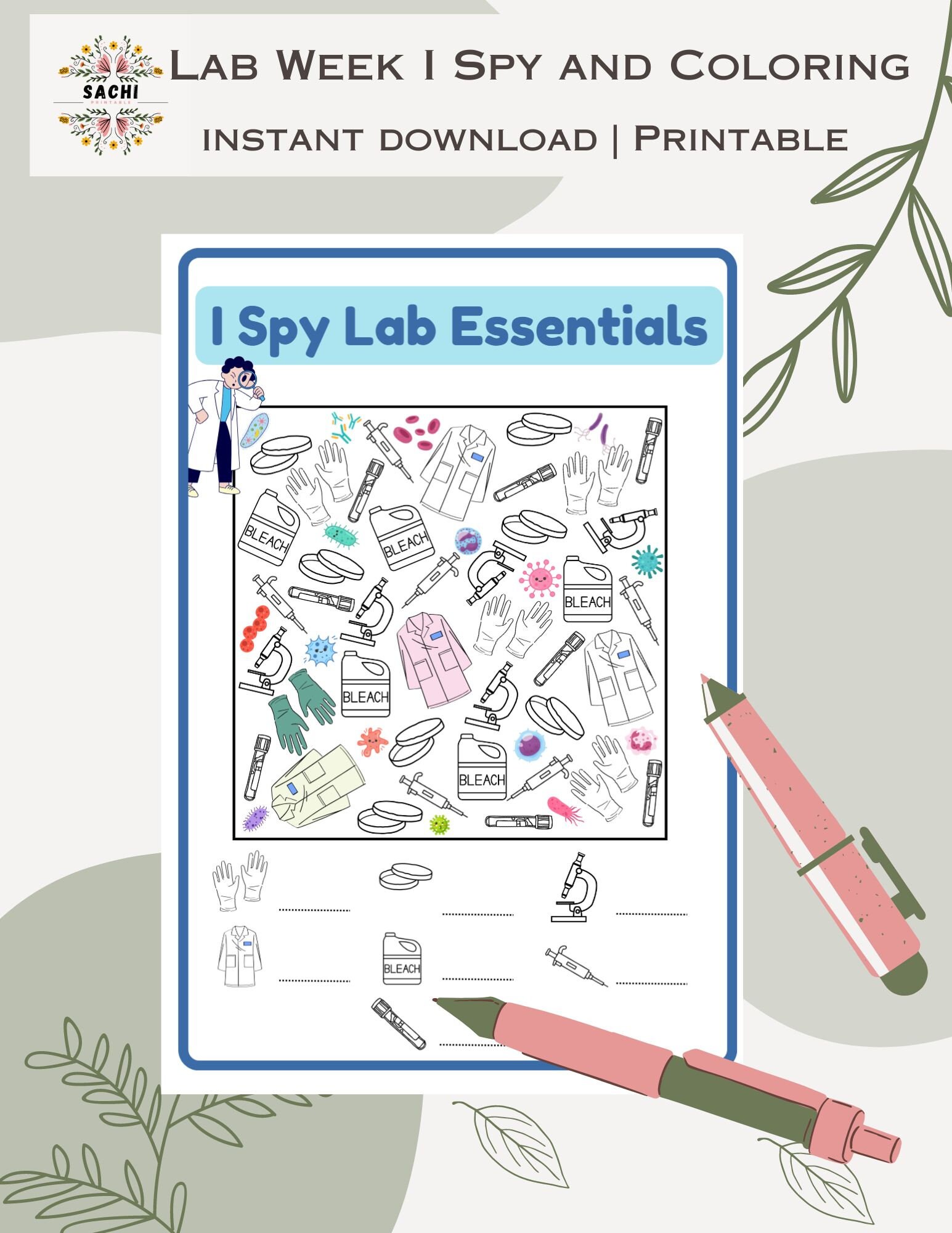 Printable Lab Week I Spy Plus Coloring Game Medical Laboratory Games